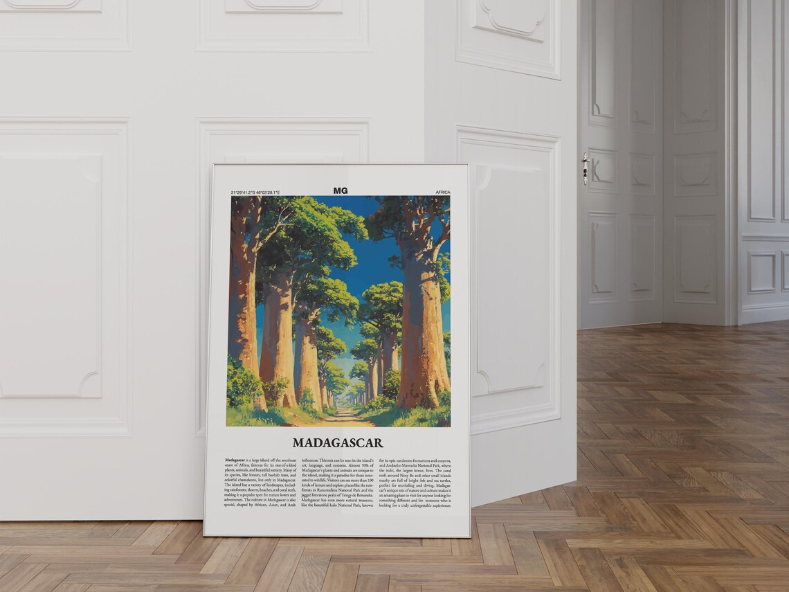 Madagascar Africa Travel Poster City Guide Baobab Trees Artwork - Image 3