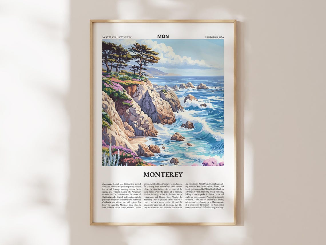 Monterey Poster Monterey Travel Print California Wall Art Usa Poster Europe Poster California Travel Poster