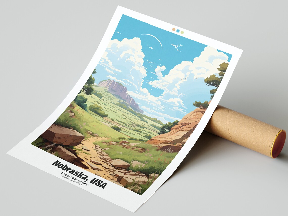 Nebraska Rocky Canyon Scenic Hiking Trail Prairie Vista Travel Poster - Image 2