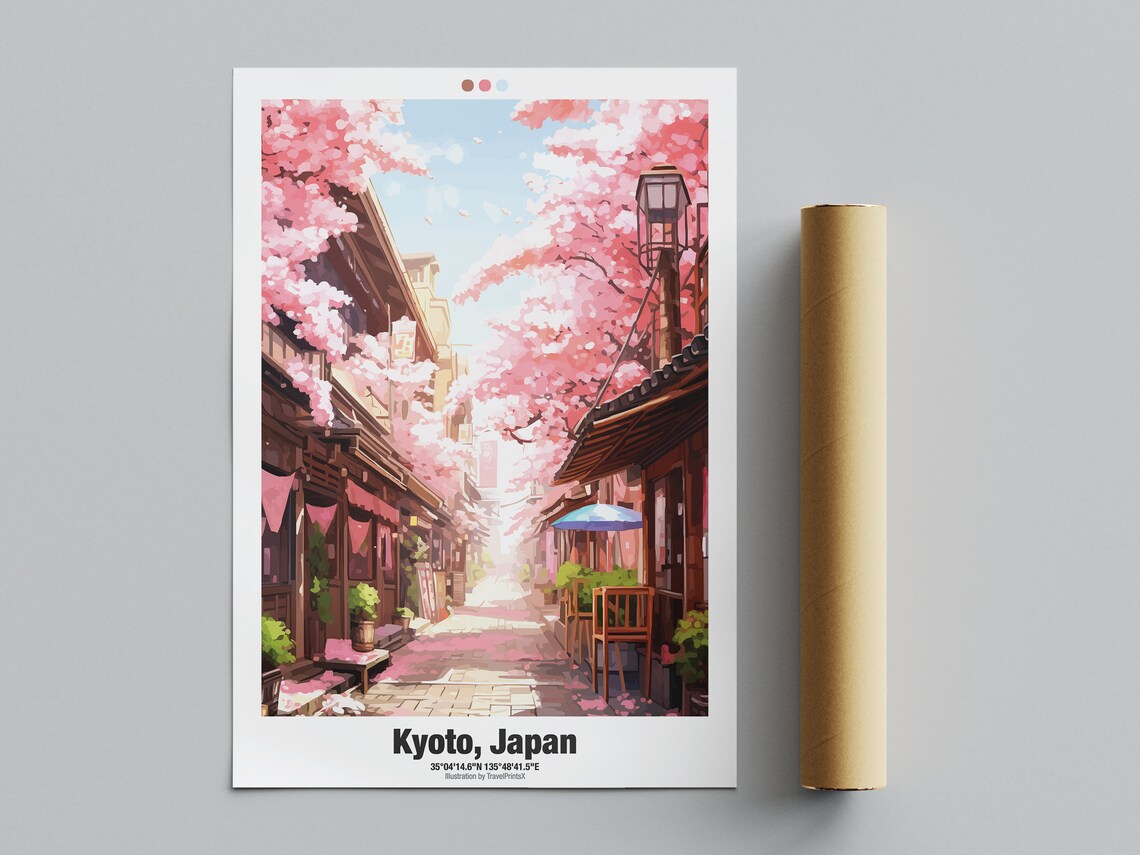Kyoto Japan Cherry Blossom Old Street Traditional Travel Poster
