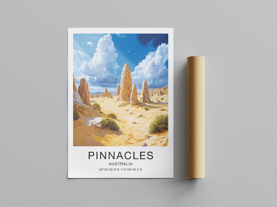 Pinnacles Australia Travel Poster Limestone Pillars Desert Sky Artwork - Image 2