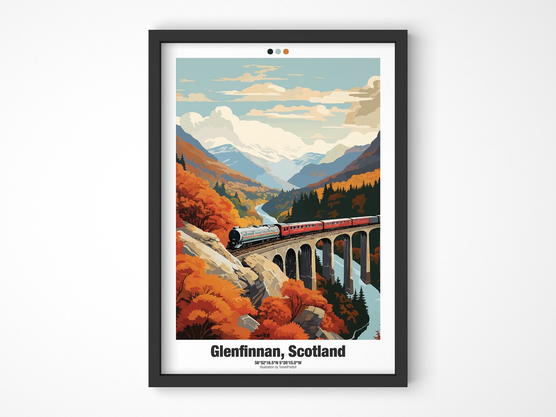 Glenfinnan Scotland Steam Train Viaduct Autumn Mountains Travel Poster - Image 4