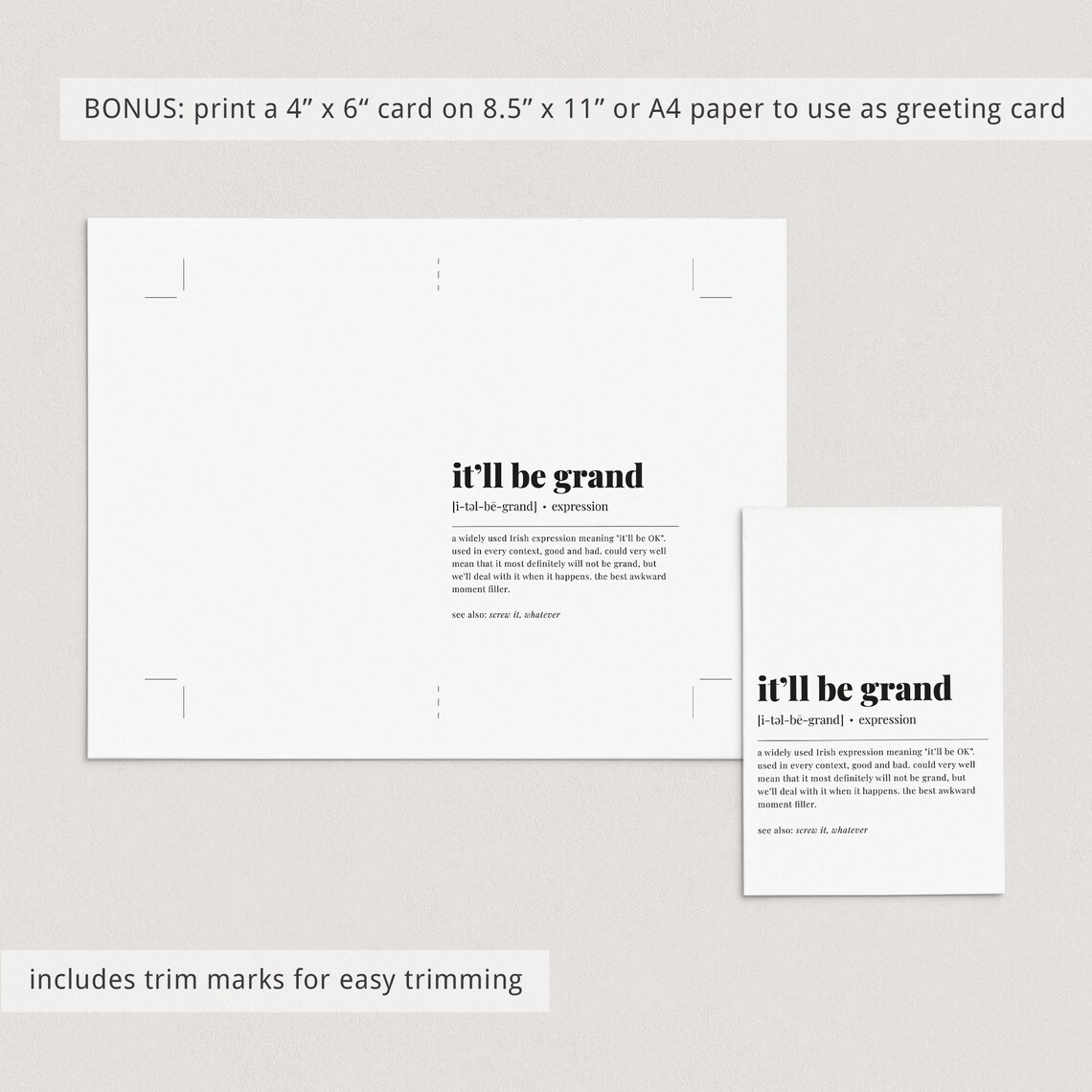 It'll Be Grand Irish Definition Art Print - Image 3