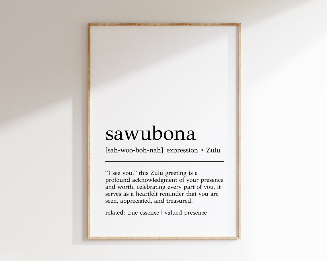 Sawubona Definition Art Print, South African Decor