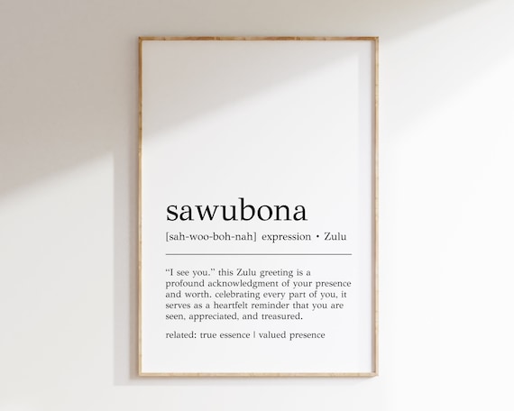 Sawubona Definition Art Print, South African Decor