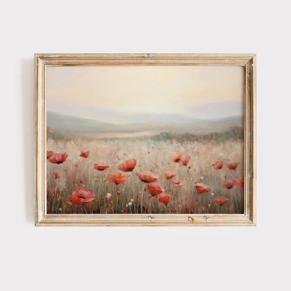 Poppy Field Painting, French Country Landscape Art Print