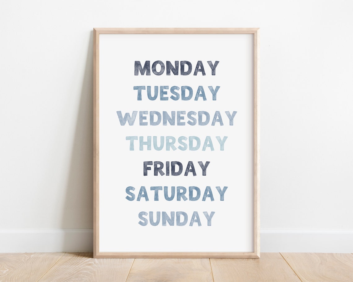 Blue Gradient Days Of The Week Educational Classroom Wall Poster