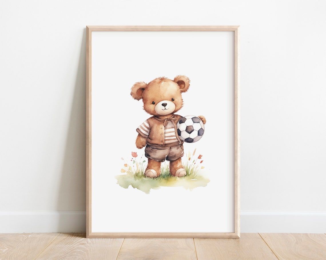 Football Nursery Decor Sports Nursery Wall Art Print Teddy Bear Nursery Art Football Nursery Print Baby Room Decor