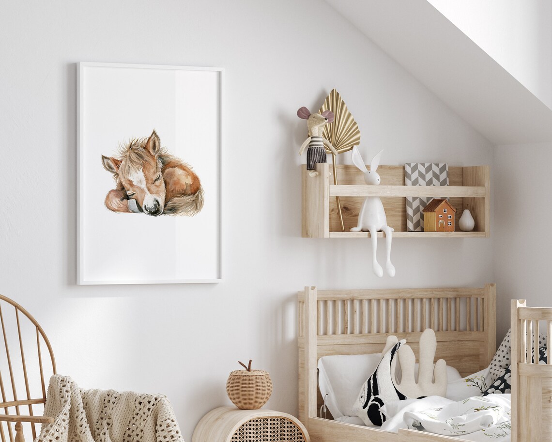 Sleeping Pony Nursery Art Print, Farm Animal Decor - Image 2