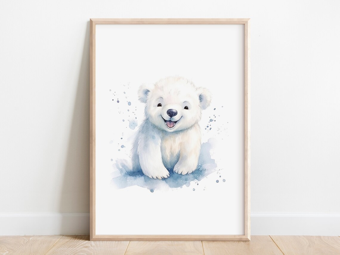 Baby Polar Bear Watercolor Art Print, Arctic Nursery Decor