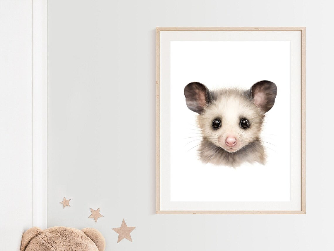 Cute Baby Possum Face Portrait Watercolor Nursery Wildlife Poster - Image 2