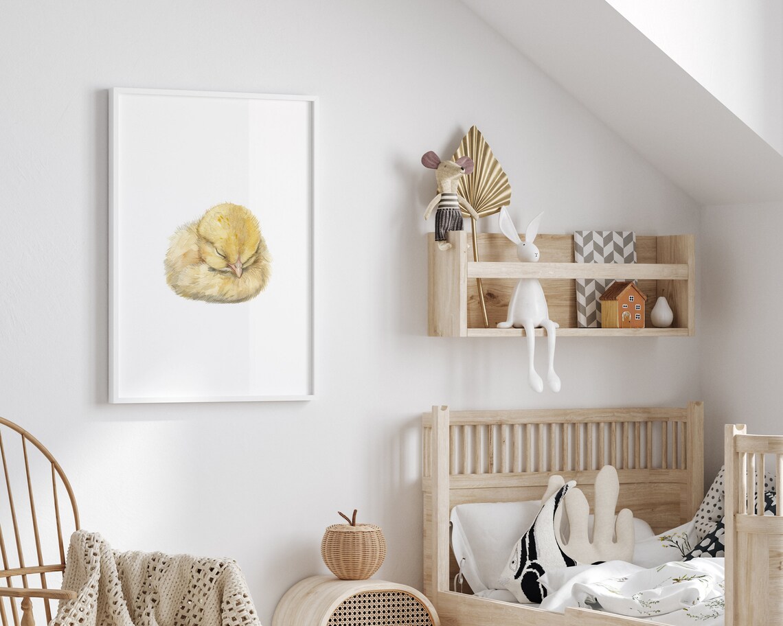 Sleeping Chick Nursery Print Chicken Nursery Decor Easter Nursery Decor Cute Animal Print Chick Nursery Wall Art Sleeping Chicken - Image 2