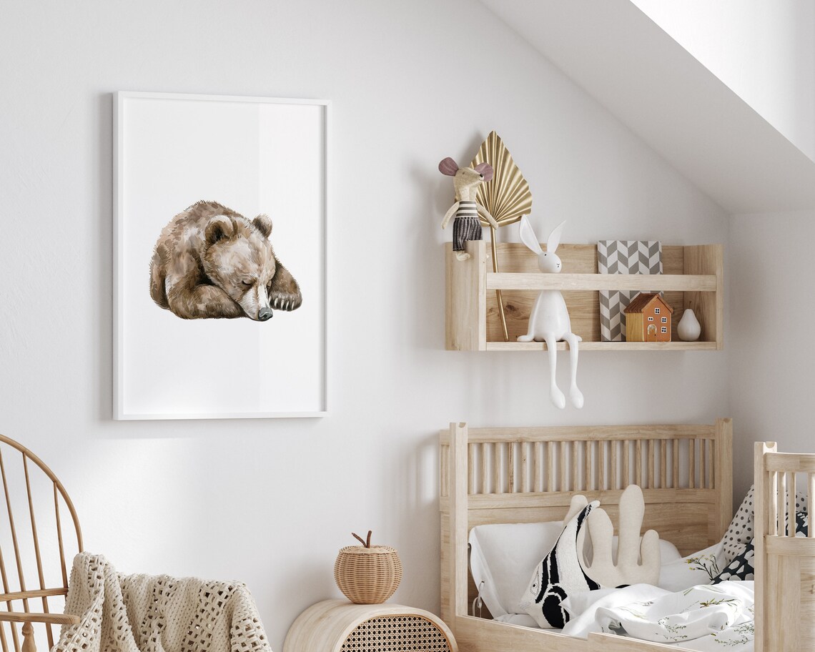 Sleeping Bear Nursery Print, Woodland Animal Art Print - Image 2