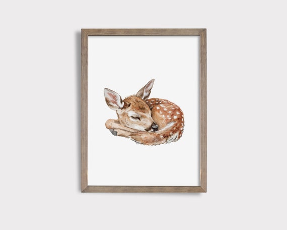 Sleeping Deer Nursery Print Cute Animal Print Woodland Nursery Art Deer Wall Decor Sleeping Animal Print Watercolor Deer Print