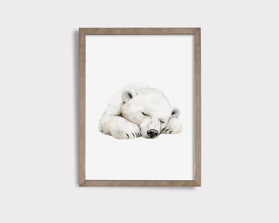 Sleeping Polar Bear Cub Watercolor Sweet Arctic Nursery Wall Poster