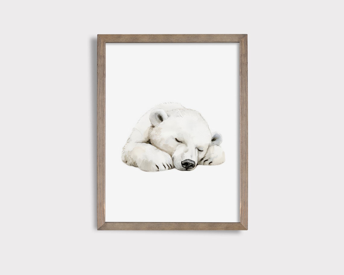 Sleeping Polar Bear Print Polar Bear Nursery Decor Arctic Nursery Decor Arctic Nursery Art Cute Animal Print Sleeping Animal Print