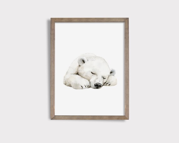 Sleeping Polar Bear Cub Watercolor Sweet Arctic Nursery Wall Poster
