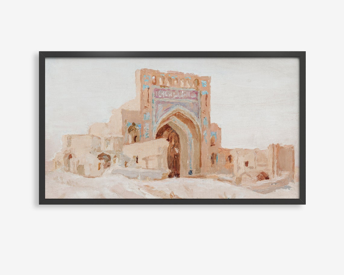 Islamic Mosque Watercolor Poster Arched Portal Architecture Art