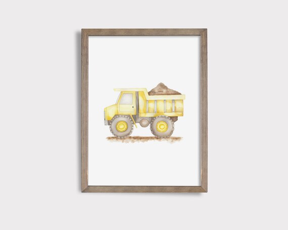 Yellow Dump Truck Watercolor Construction Vehicle Boy Nursery Poster