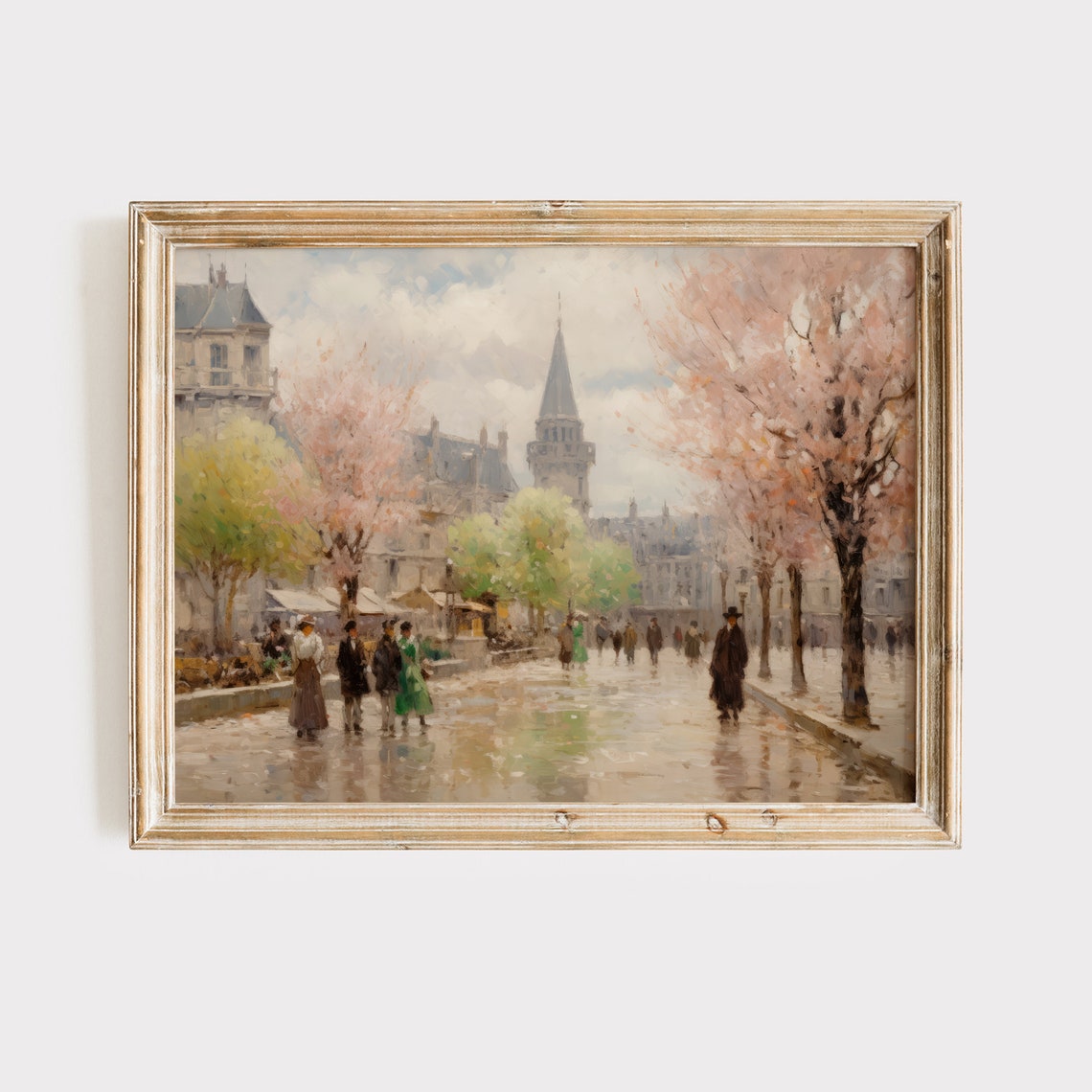 Vintage Paris Street Spring Blossoms Impressionist Art Print