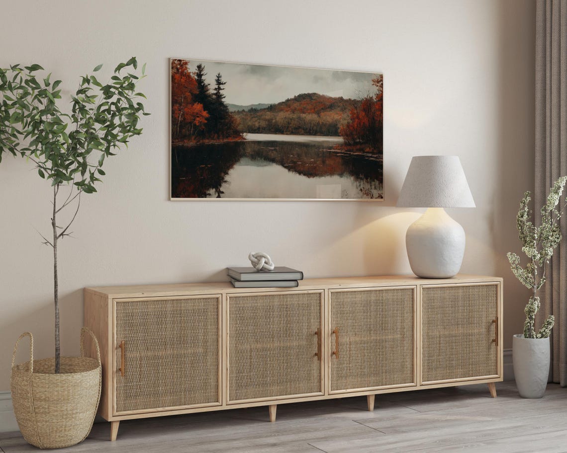 Autumn Lake Fall Foliage Reflection Frame TV Digital Art Poster - Image 3