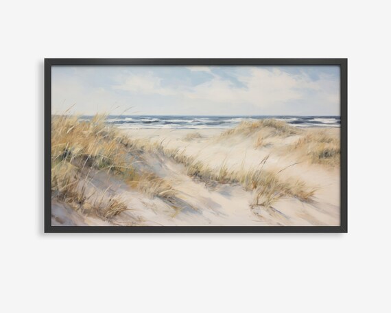 Seaside Sand Dunes Watercolor Poster Ocean Horizon Coastal Decor Art