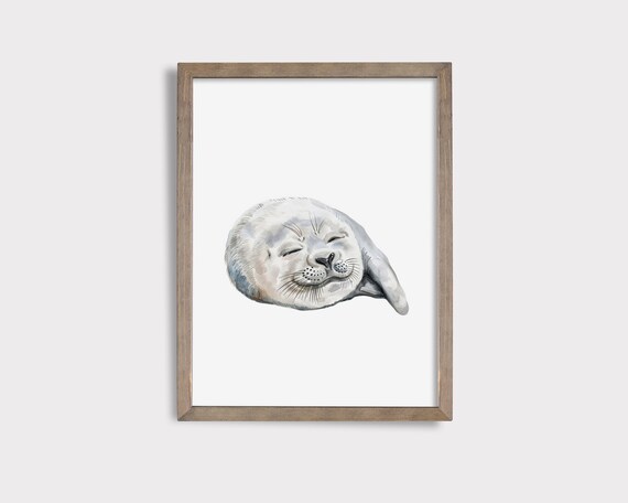 Sleeping Seal Print Cute Seal Nursery Print Arctic Nursery Decor Arctic Animal Art Seal Wall Art Watercolor Seal Print