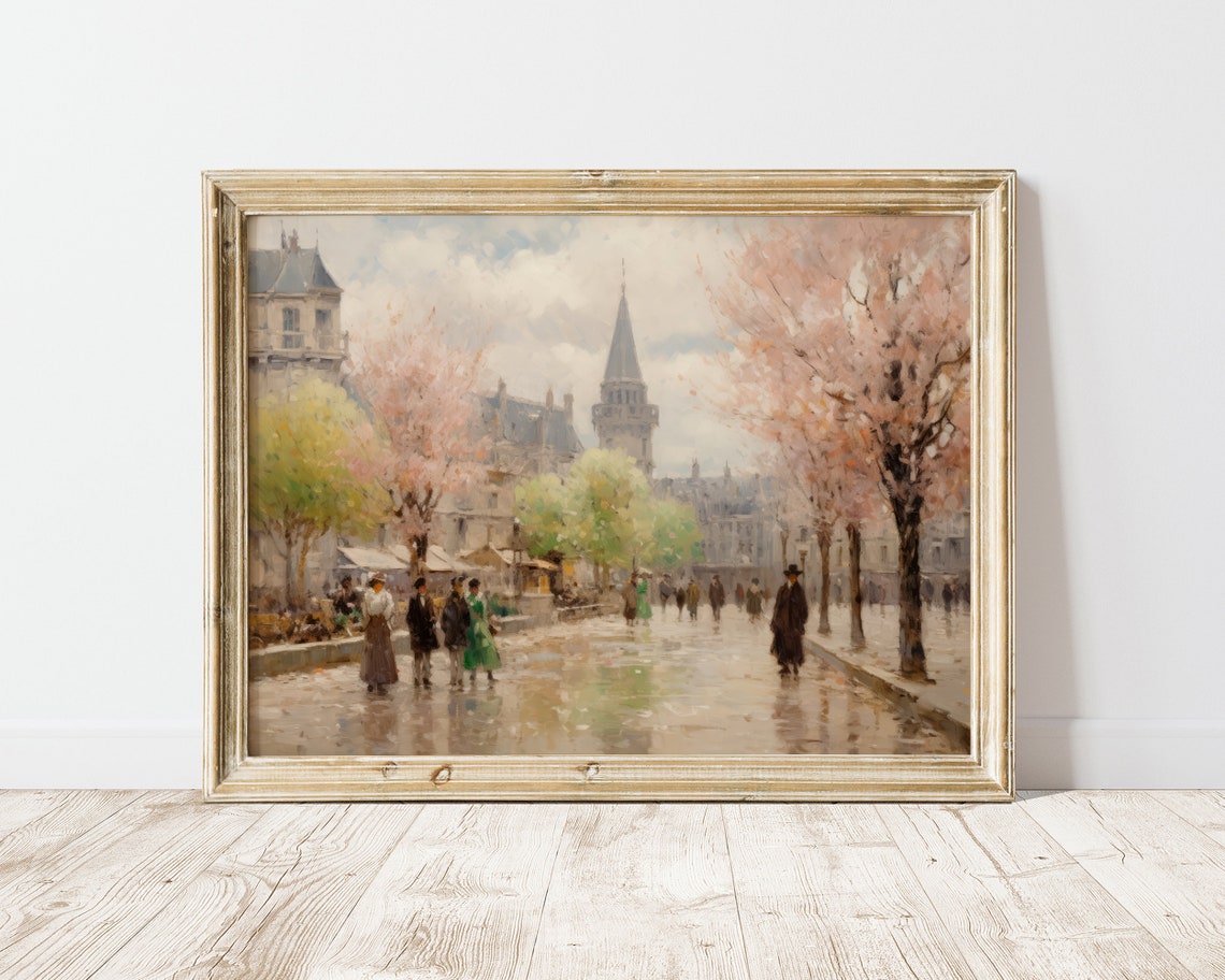 Vintage Paris Street Spring Blossoms Impressionist Art Print - Image 2