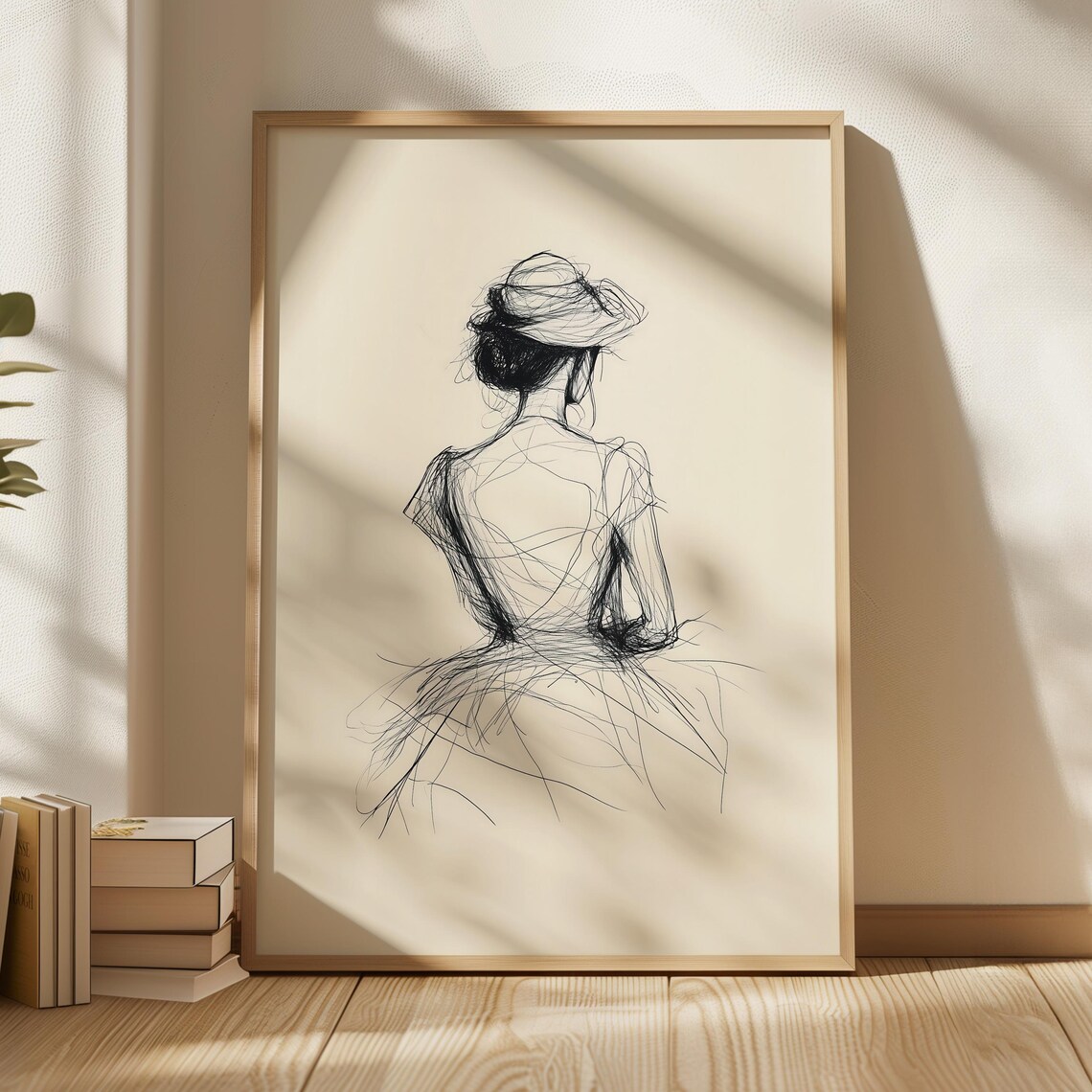 Vintage Female Sketch Print, Mid-Century Modern