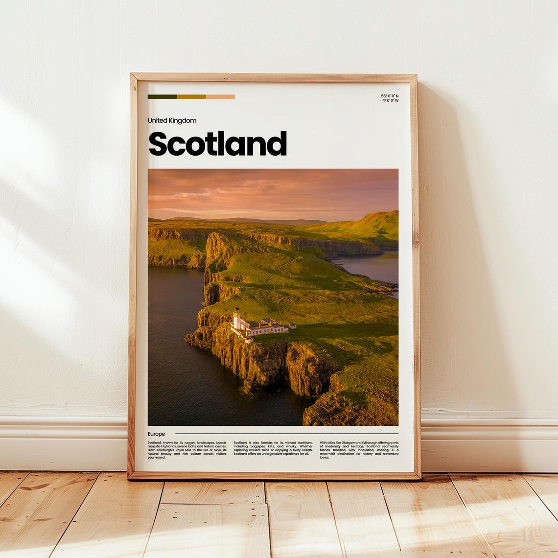 Scotland Sea Cliff Lighthouse Sunset Photo Travel Poster Decor