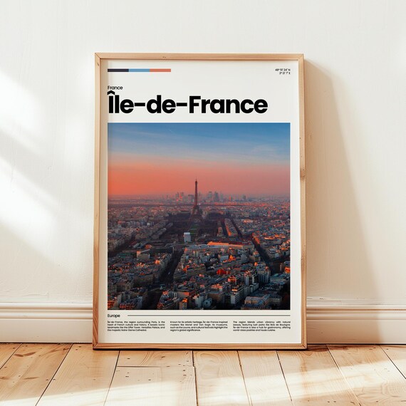 Ile de France Paris Eiffel Tower Sunset Aerial Cityscape Travel Poster