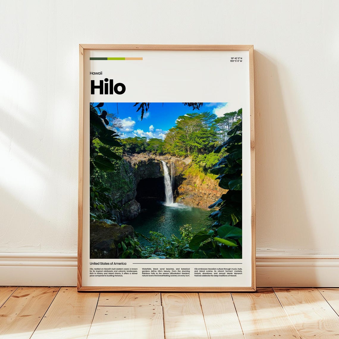 Hilo Hawaii Tropical Waterfall Lush Jungle Travel Photo Poster