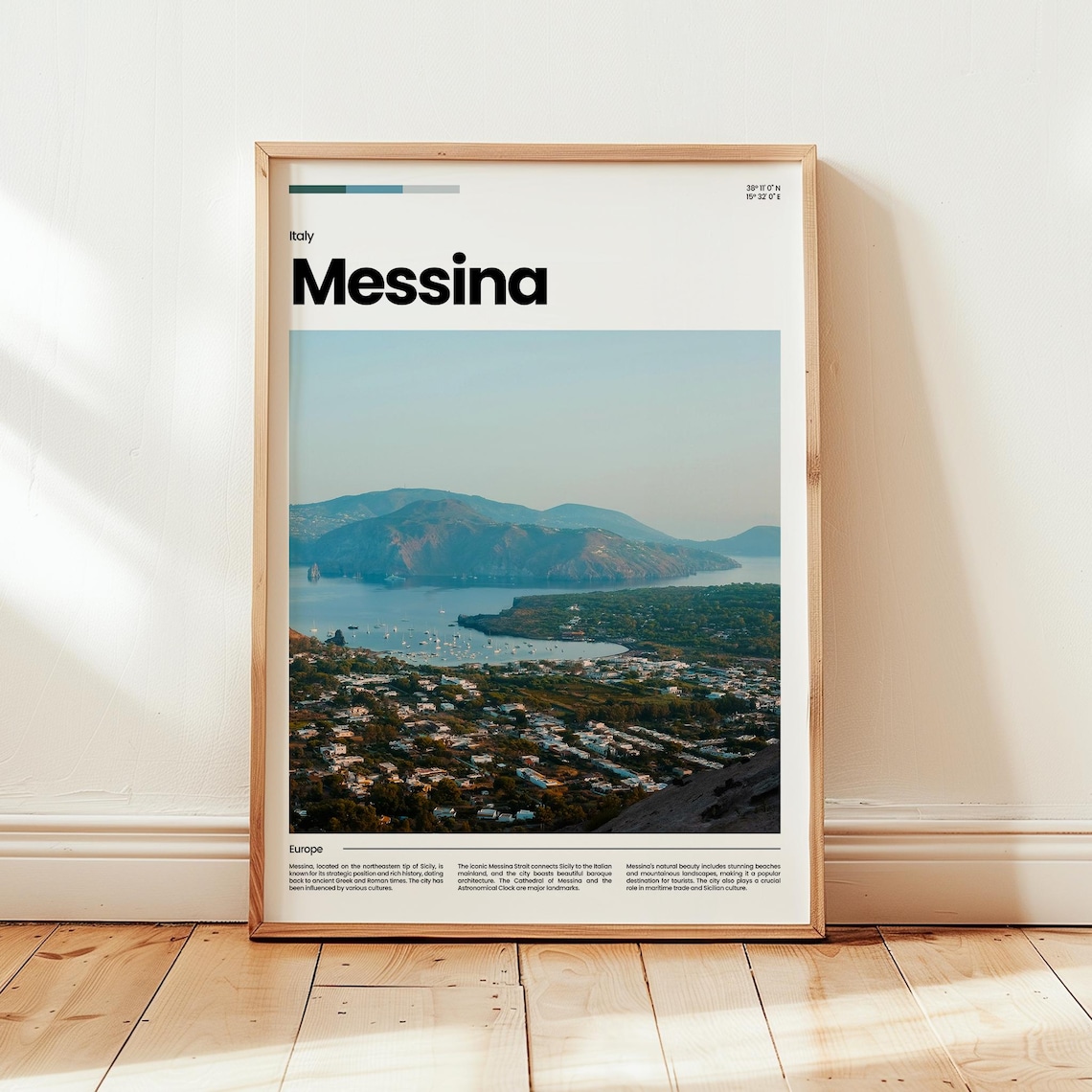 Messina Sicily Italy Strait Coastline Aerial Harbor Town Travel Poster