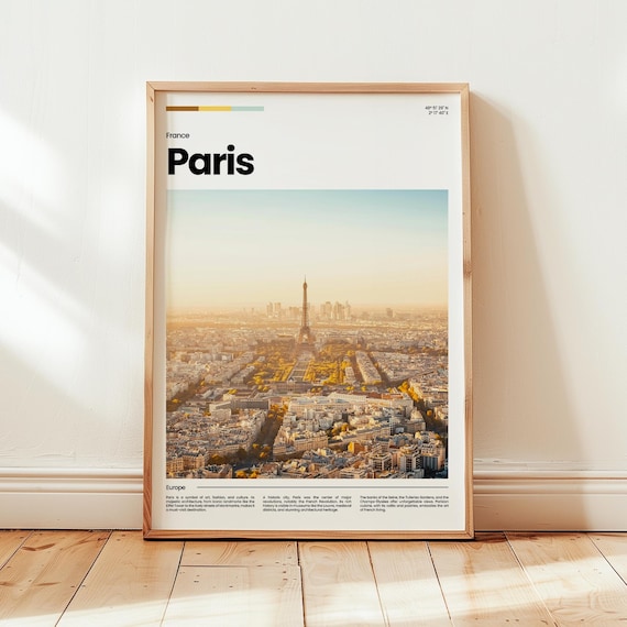 Paris France Eiffel Tower Aerial Sunset City View Minimalist Travel Poster