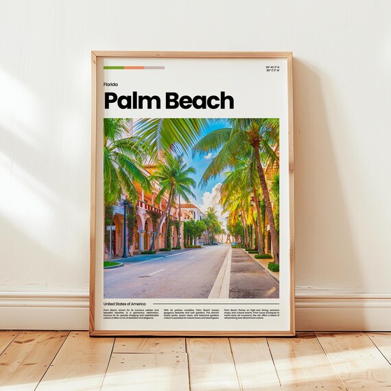 Sunny Palm Beach Florida Palm Lined Street Photo Travel Poster