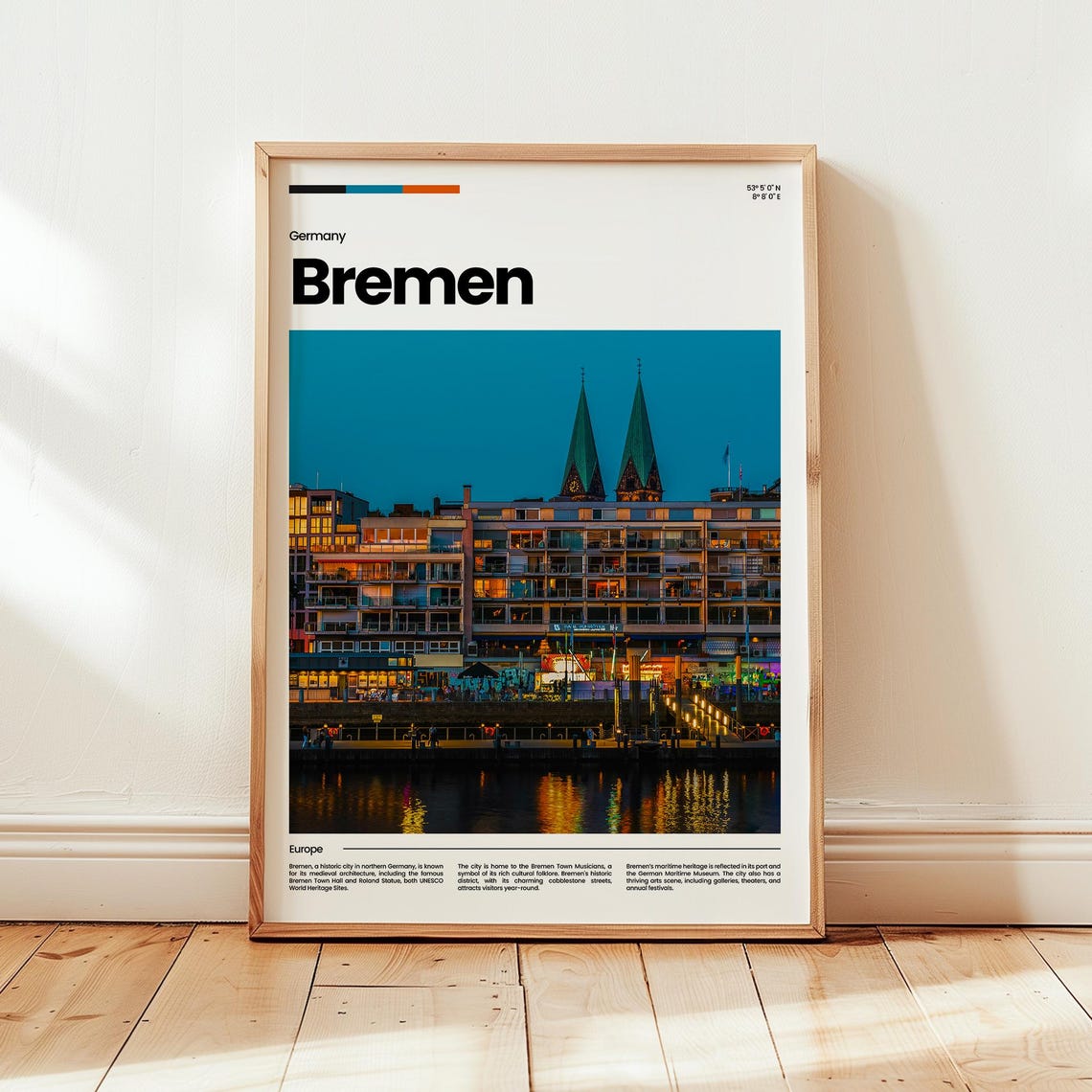 Bremen Germany Harbor Cathedral Night Lights City Travel Poster