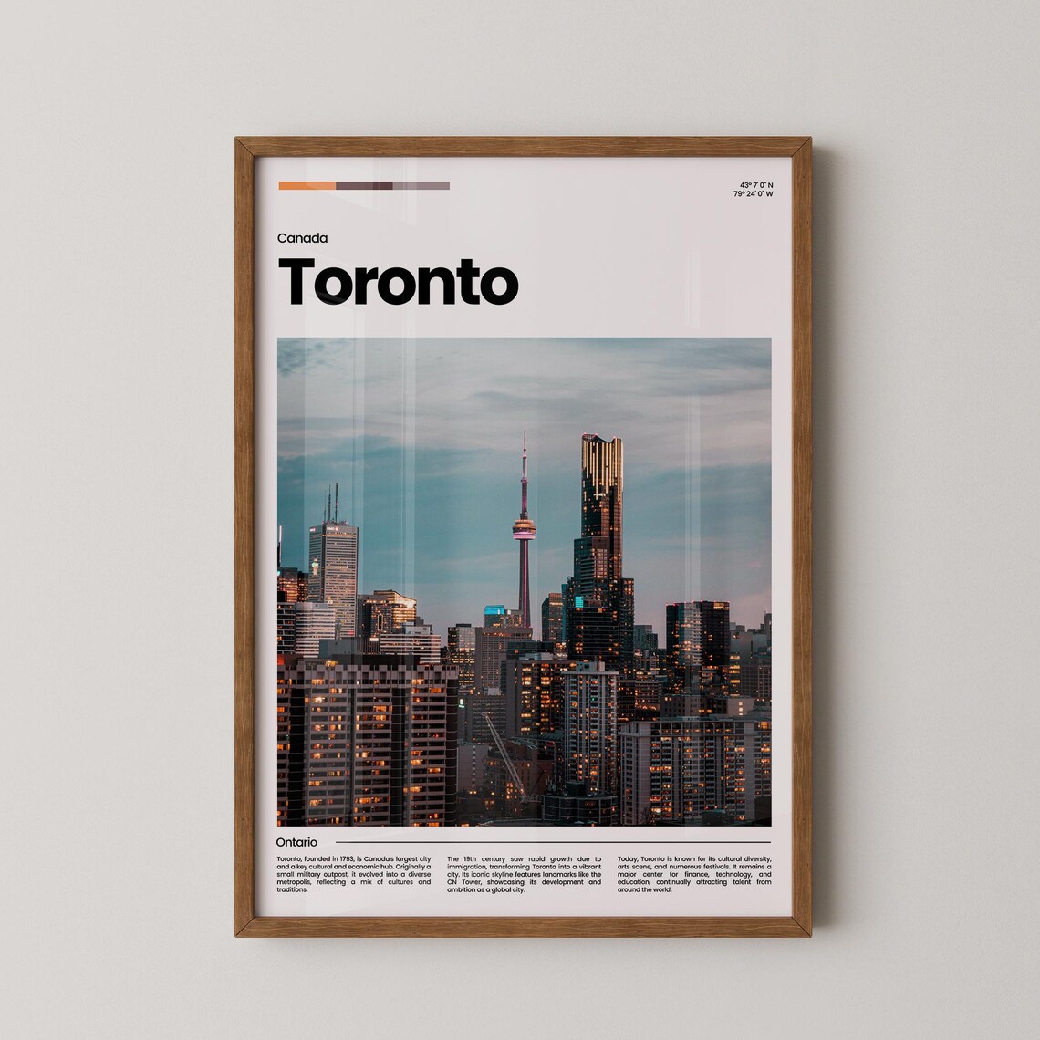 Toronto Canada CN Tower Skyline Dusk Travel Photography Poster