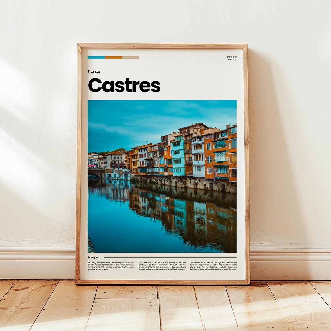 Castres France Riverside Houses Reflection Modern Travel Poster