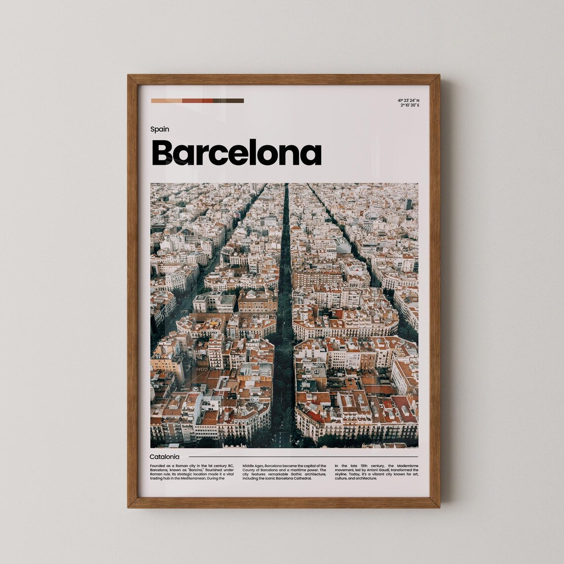 Barcelona Spain Aerial City Grid Modernist Travel Art Poster