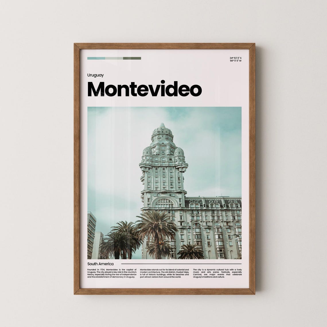 Montevideo Palacio Salvo Landmark Palms Uruguay Capital Travel Poster