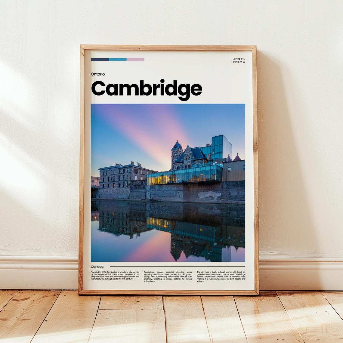Cambridge Ontario Canada Sunset Riverfront Travel Poster Art