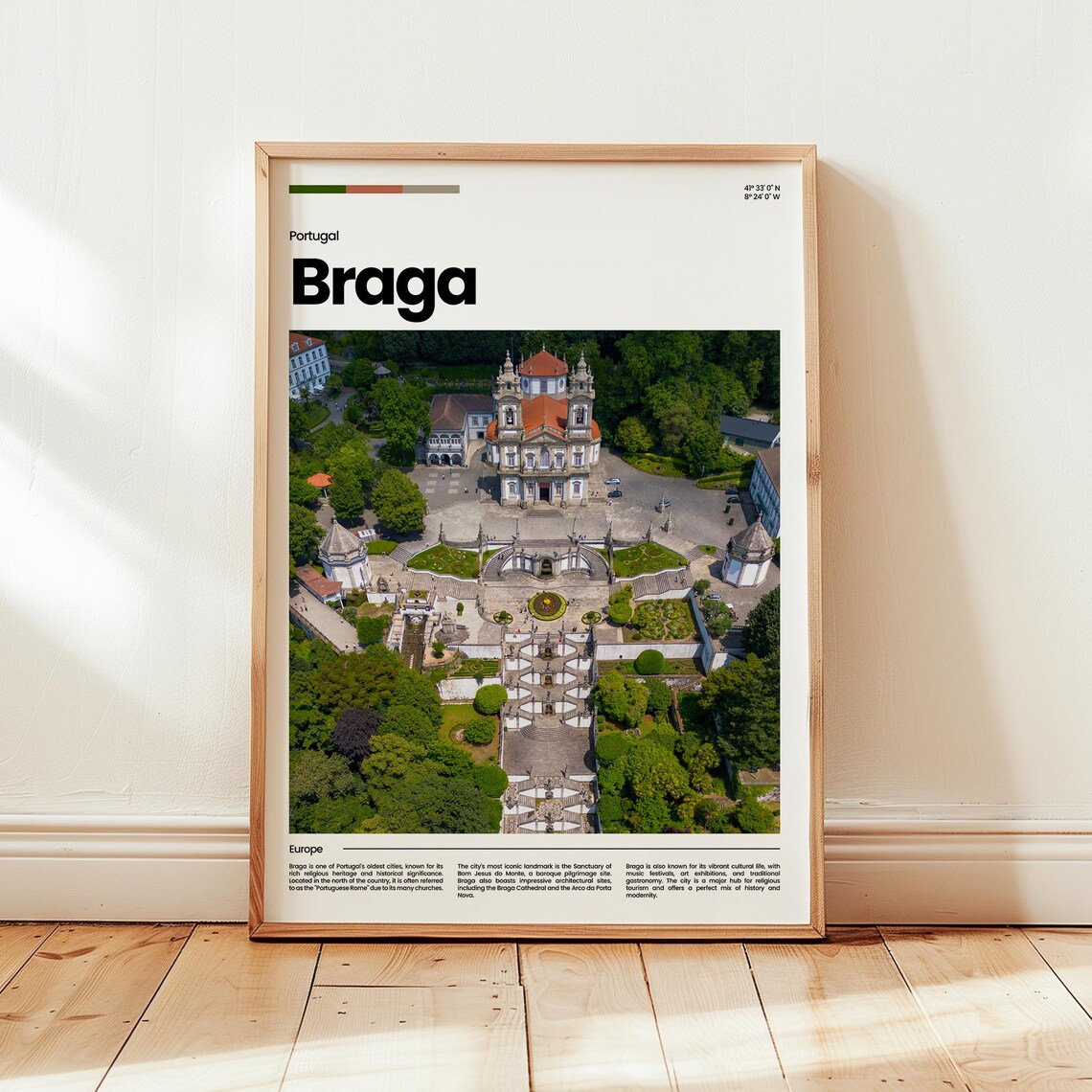 Braga Portugal Bom Jesus Sanctuary Aerial View Travel Poster