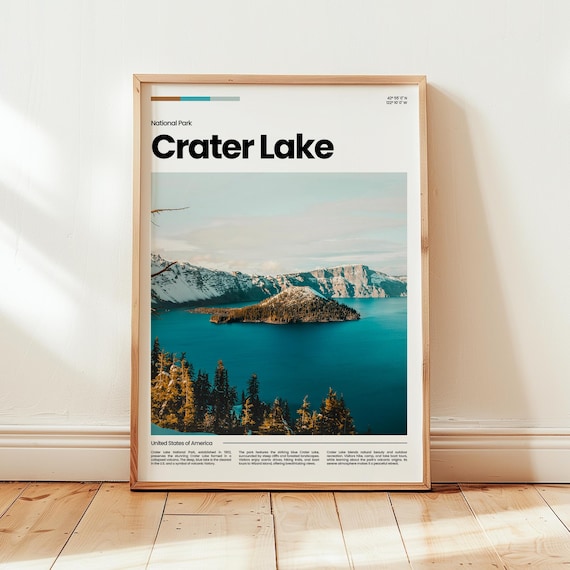 Crater Lake National Park Deep Blue Water Wizard Island Photo Travel Poster