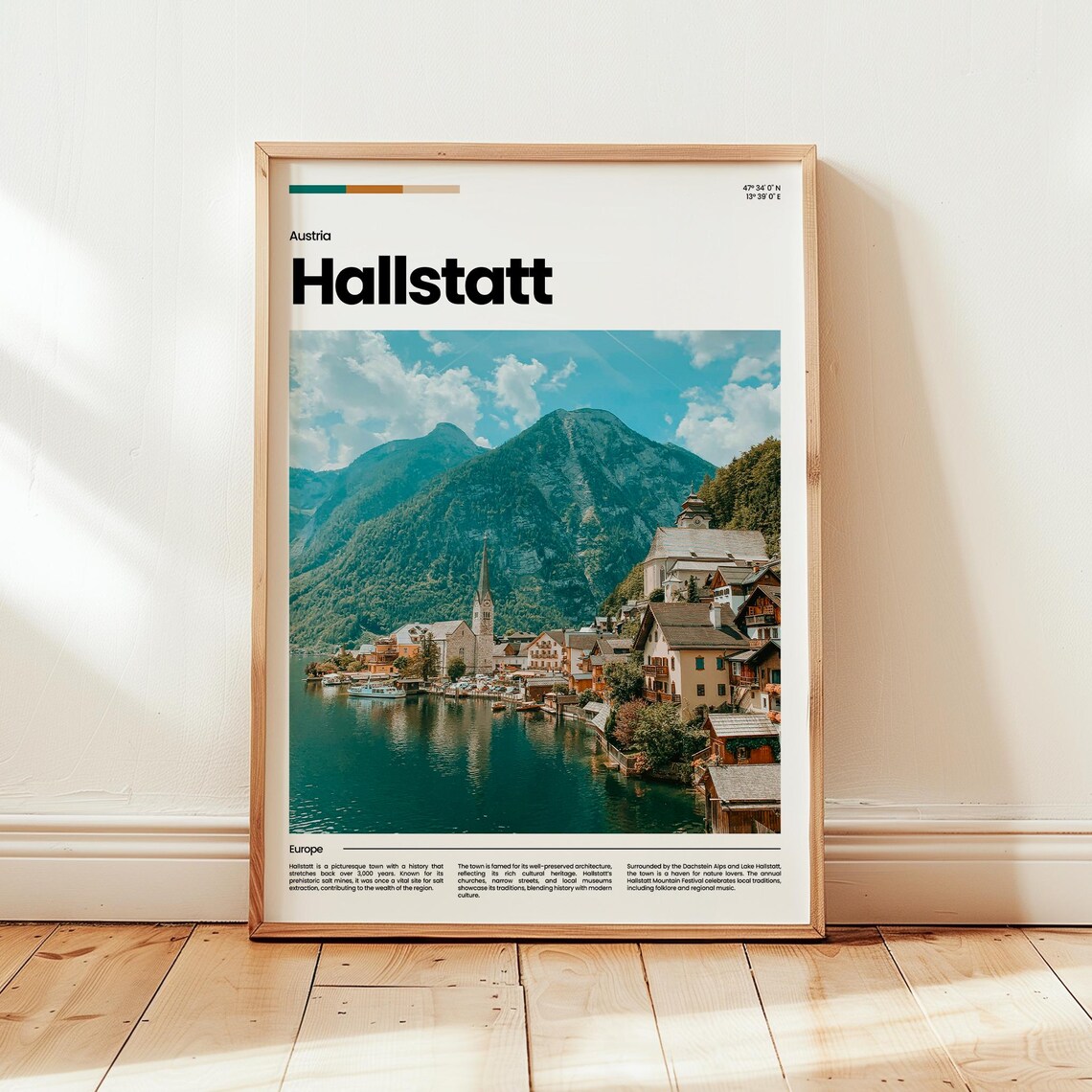 Hallstatt Lakeside Old Town Church Spire Summer Alps Travel Poster