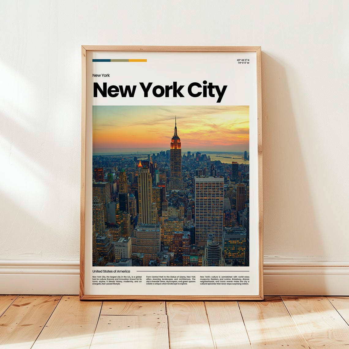New York City Empire State Sunset Aerial Skyline Travel Poster