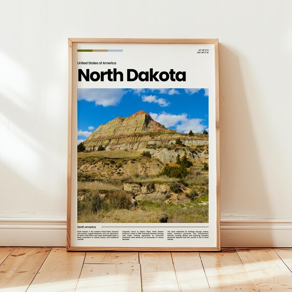 North Dakota Great Badlands Prairie Painted Butte Travel Poster