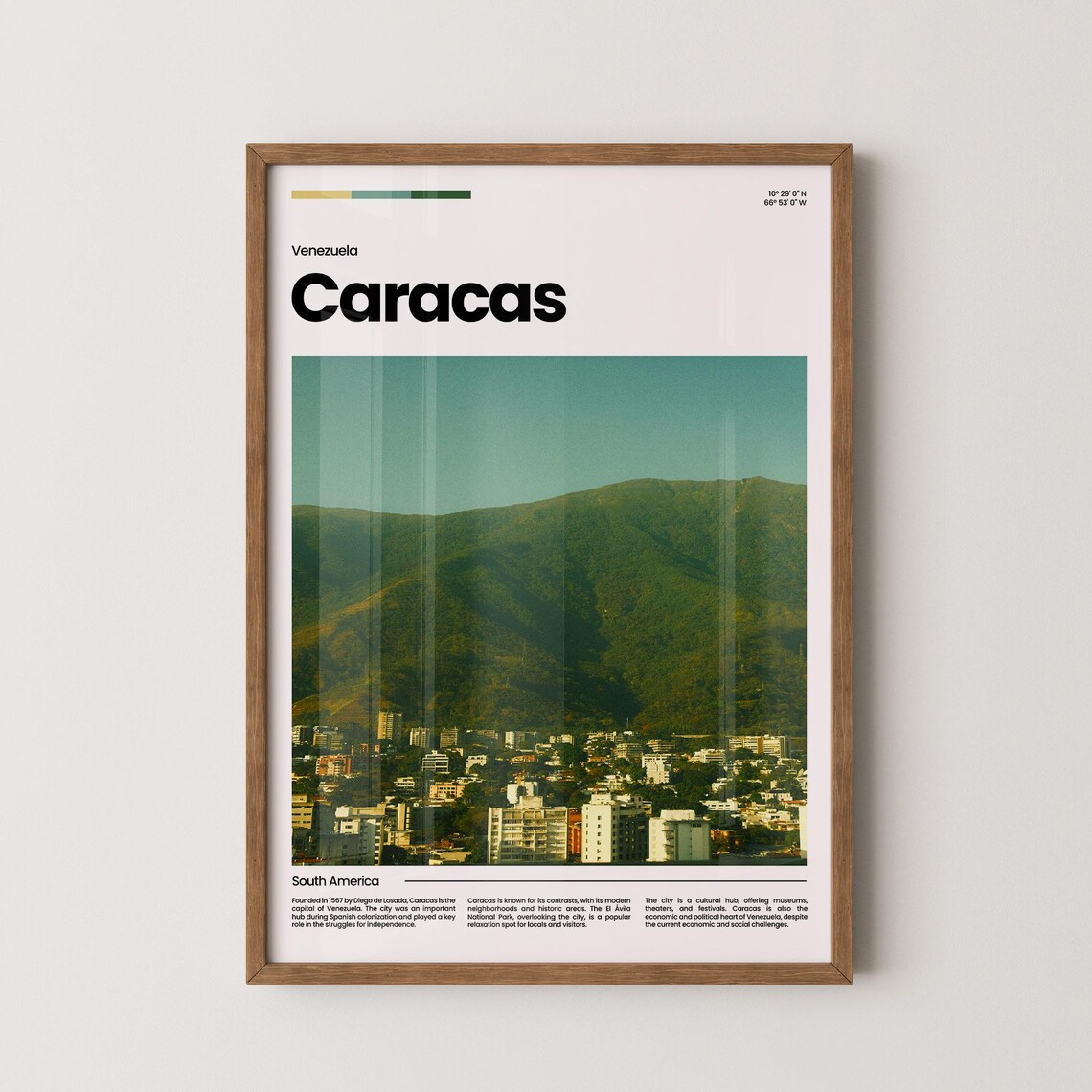 Caracas City El Avila Green Mountain Venezuela Capital Travel Poster