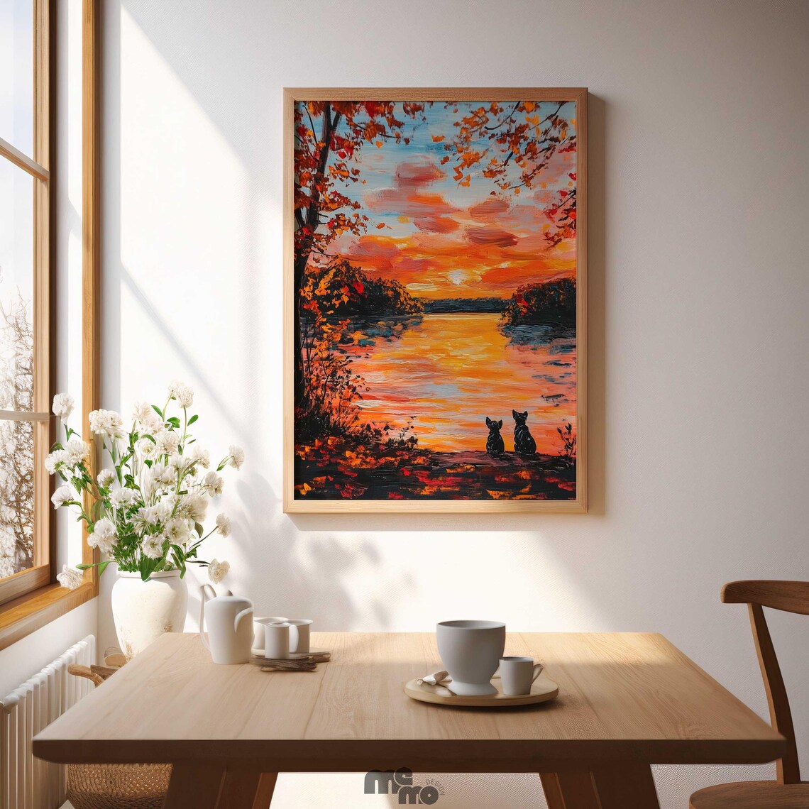 Two Cats Watching Autumn Sunset Art Print - Image 2
