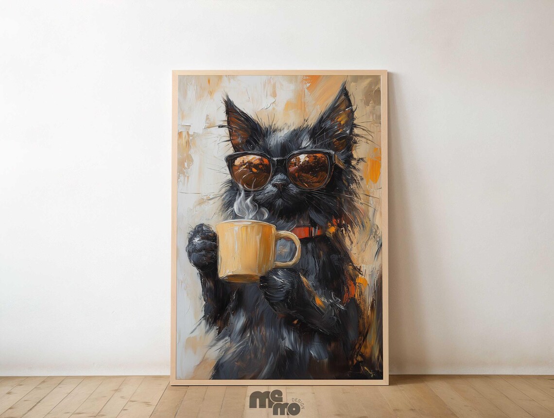 Black Maine Coon Coffee Cat, Funny Sunglasses Gift