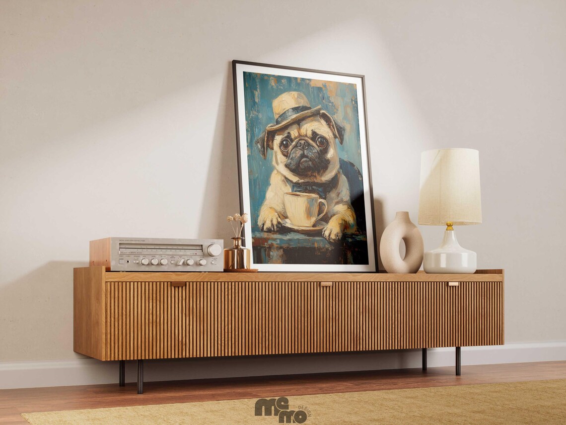 Pug Dog Coffee, Funny Vintage Style Pet Portrait - Image 5